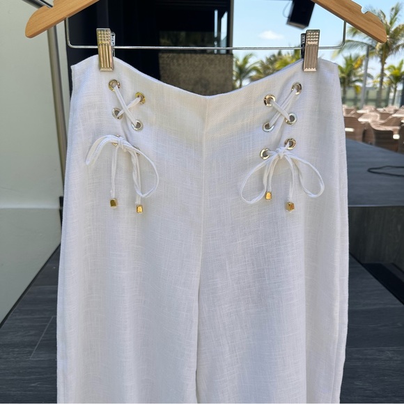 Studio F High Waist White Linen Pants - Size M - Picture 11 of 12
